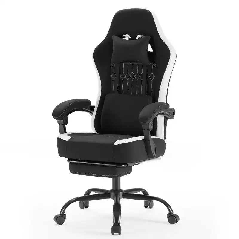 TUYOHW Fauteuil de bureau en microfibre pivotant à roulettes, avec appui-tête et coussin lombaire amovibles, chaise de jeu pour bureau