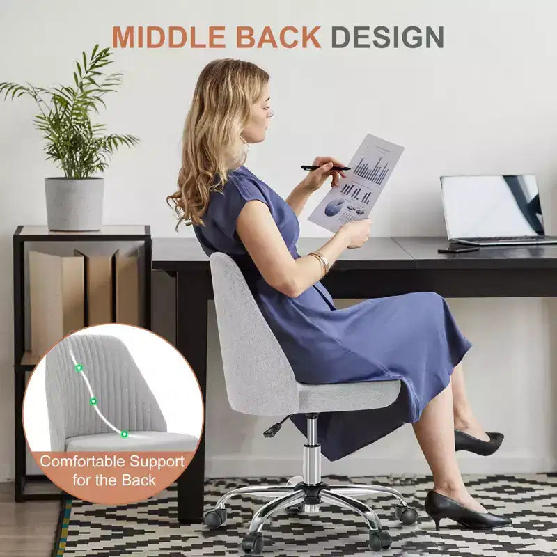 TUYOHW Chaise pivotante croisée à roulettes, chaise de bureau avec hauteur réglable et support lombaire, chaise de jeu sans accoudoirs pour le bureau