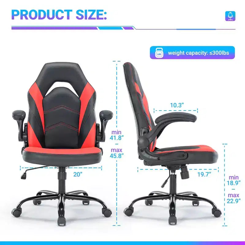 TUYOHW Chaise pivotante en cuir PU à roulettes avec dossier en X et dossier en S, Chaise de bureau avec support lombaire, Chaise de jeu pour le bureau
