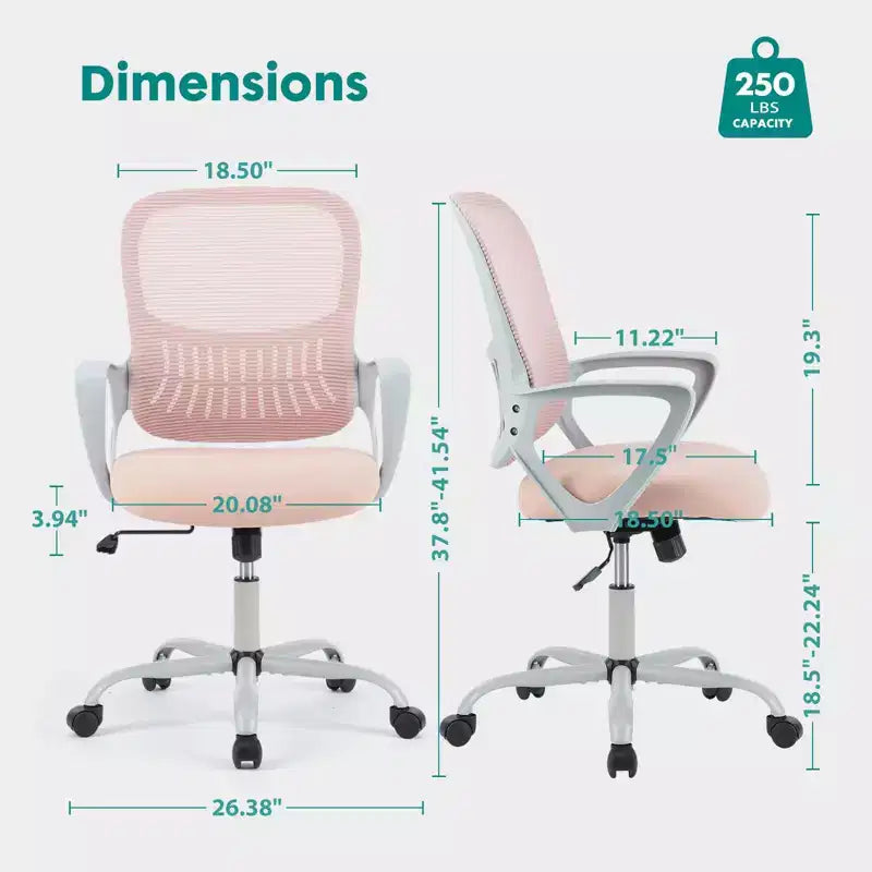 TUYOHW Chaise de bureau en maille à roulettes, Hauteur 41,5" réglable, Fauteuil gamer pour bureau