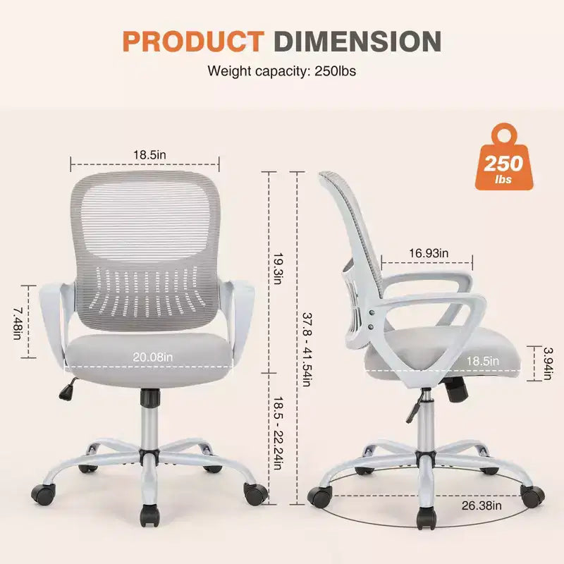 TUYOHW Chaise de bureau en maille à roulettes, Hauteur 41,5" réglable, Fauteuil gamer pour bureau