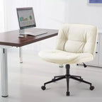 TUYOHW Chaise de Bureau Croisée Pivotante en Cuir PU à Roulettes, Chaise de Bureau avec Hauteur Réglable et Support Lombaire, Chaise de Gaming sans Accoudoirs pour le Bureau