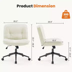 TUYOHW Chaise de Bureau Croisée Pivotante en Cuir PU à Roulettes, Chaise de Bureau avec Hauteur Réglable et Support Lombaire, Chaise de Gaming sans Accoudoirs pour le Bureau