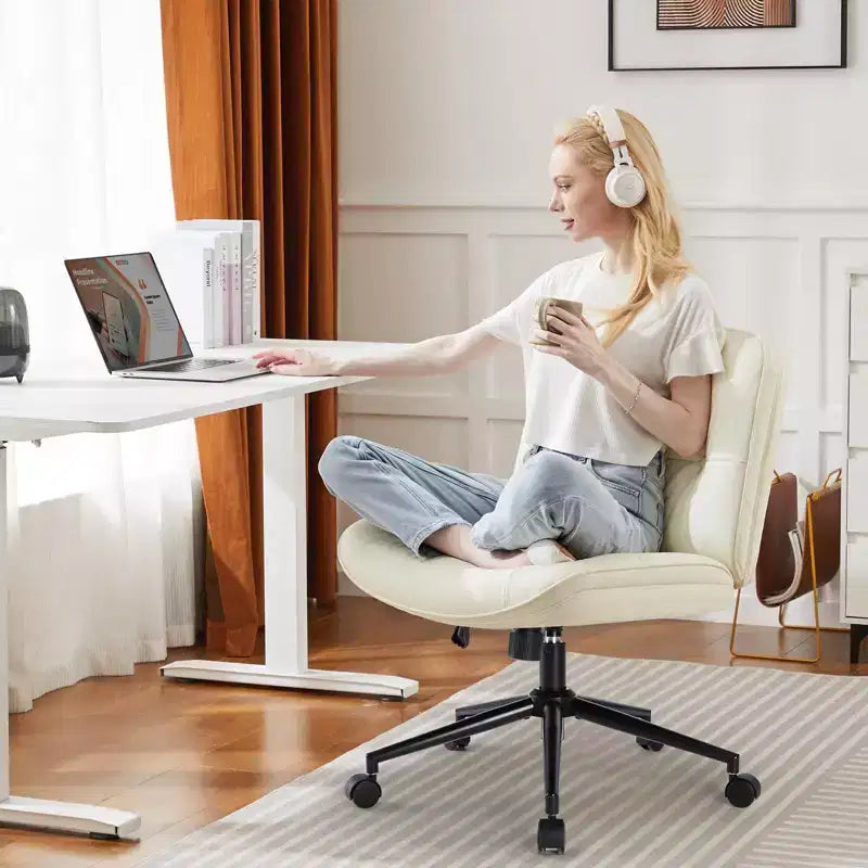 TUYOHW Chaise de Bureau Croisée Pivotante en Cuir PU à Roulettes, Chaise de Bureau avec Hauteur Réglable et Support Lombaire, Chaise de Gaming sans Accoudoirs pour le Bureau