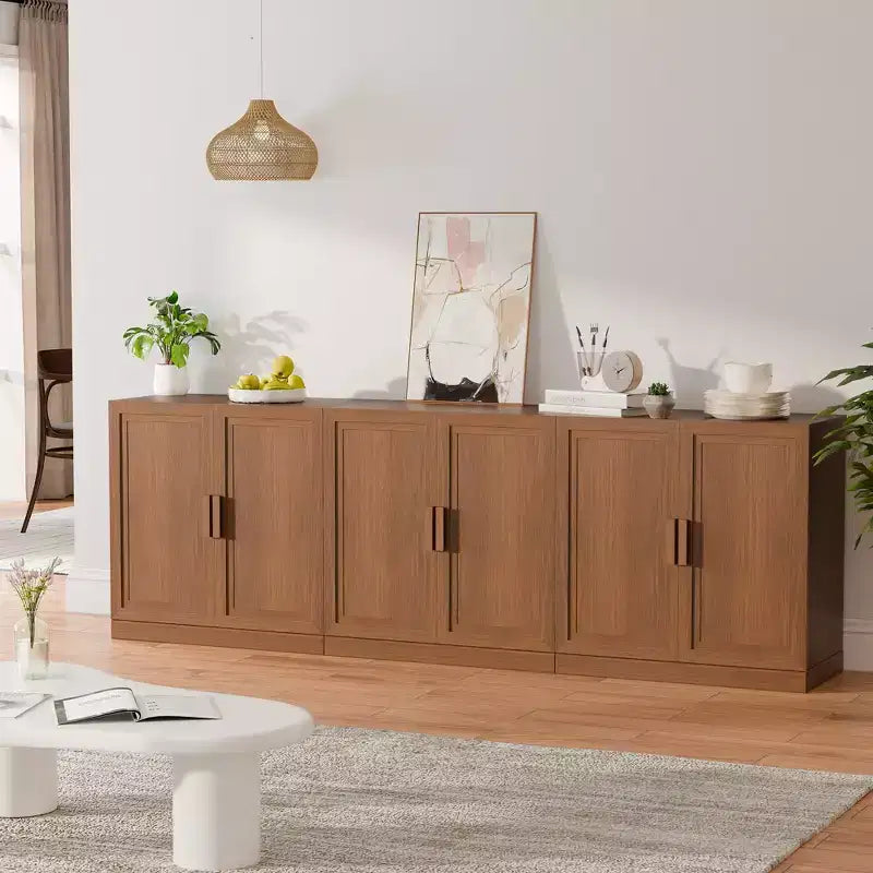 3-Set Wooden Door Sideboard Buffet Storage Cabinets with Adjustable Shelves - 93Lx31H