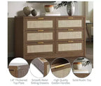 Commode à 6 tiroirs pour chambre, commode large en rotin, en bois avec poignées dorées, meuble TV de ferme, table d'entrée, commode moderne pour la pièce