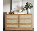 Commode à 6 tiroirs pour chambre, commode large en rotin, en bois avec poignées dorées, meuble TV de ferme, table d'entrée, commode moderne pour la pièce