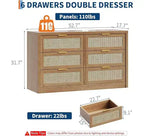 Commode à 6 tiroirs pour chambre, commode large en rotin, en bois avec poignées dorées, meuble TV de ferme, table d'entrée, commode moderne pour la pièce