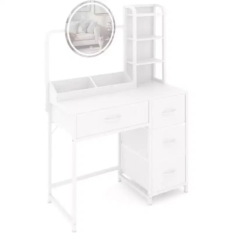 Coiffeuse avec miroir et lumières, Coiffeuse noire avec station de charge et tabouret, Grande coiffeuse avec 4 tiroirs, Table de maquillage