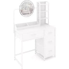 Coiffeuse avec miroir et lumières, Coiffeuse noire avec station de charge et tabouret, Grande coiffeuse avec 4 tiroirs, Table de maquillage