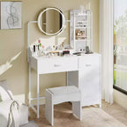 Coiffeuse avec miroir et lumières, Coiffeuse noire avec station de charge et tabouret, Grande coiffeuse avec 4 tiroirs, Table de maquillage