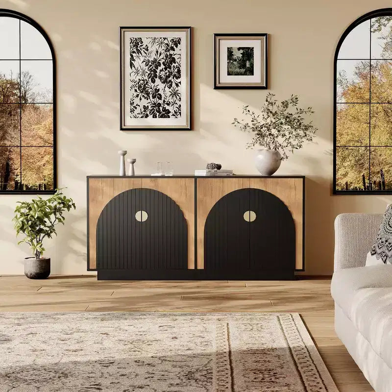 Buffet de salle à manger moderne de style campagnard avec rangement et portes cannelées - Console pour salle à manger, coin café et bar à vin