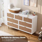 Commode 7 tiroirs en rotin pour chambre à coucher, commode haute avec tiroirs profonds, grande commode pour placard avec plateau large, longue commode en bois