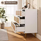 Commode 7 tiroirs en rotin pour chambre à coucher, commode haute avec tiroirs profonds, grande commode pour placard avec plateau large, longue commode en bois