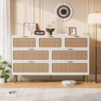 Commode 7 tiroirs en rotin pour chambre à coucher, commode haute avec tiroirs profonds, grande commode pour placard avec plateau large, longue commode en bois
