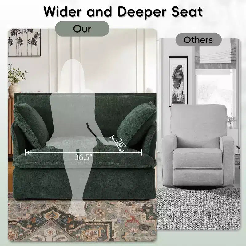 Fauteuil d'appoint surdimensionné Whisen 47.2, fauteuil en chenille, canapé simple confortable comme un nuage avec base et accoudoirs modernes