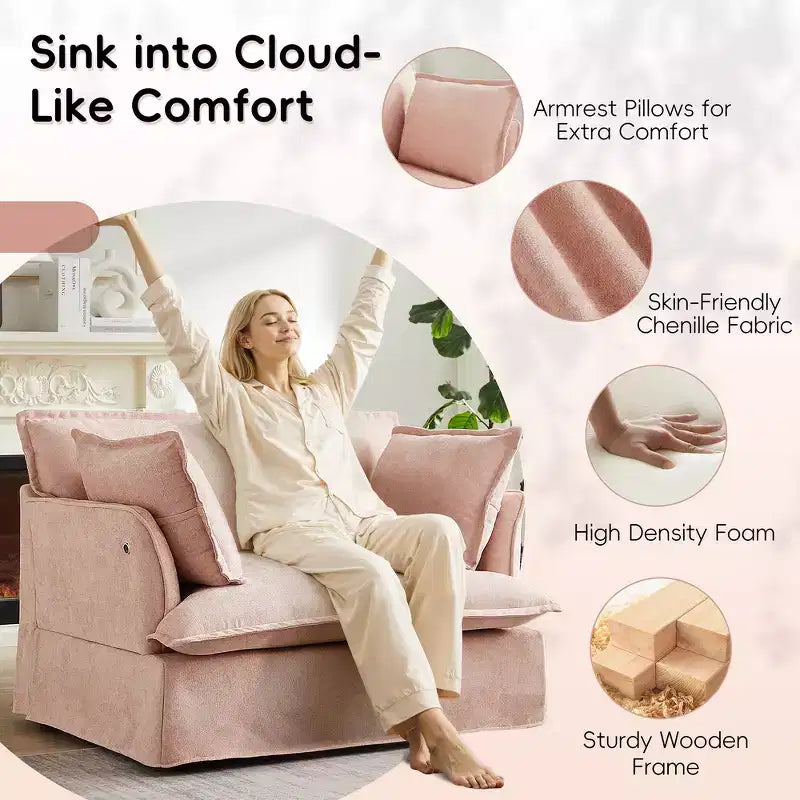 Fauteuil d'appoint surdimensionné Whisen 47.2, fauteuil en chenille, canapé simple confortable comme un nuage avec base et accoudoirs modernes