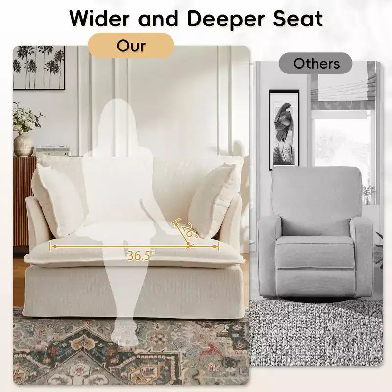 Fauteuil d'appoint surdimensionné Whisen 47.2, fauteuil en chenille, canapé simple confortable comme un nuage avec base et accoudoirs modernes