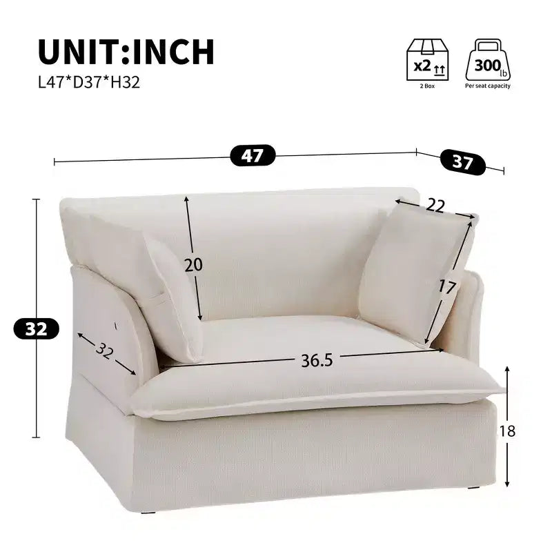 Fauteuil d'appoint surdimensionné Whisen 47.2, fauteuil en chenille, canapé simple confortable comme un nuage avec base et accoudoirs modernes