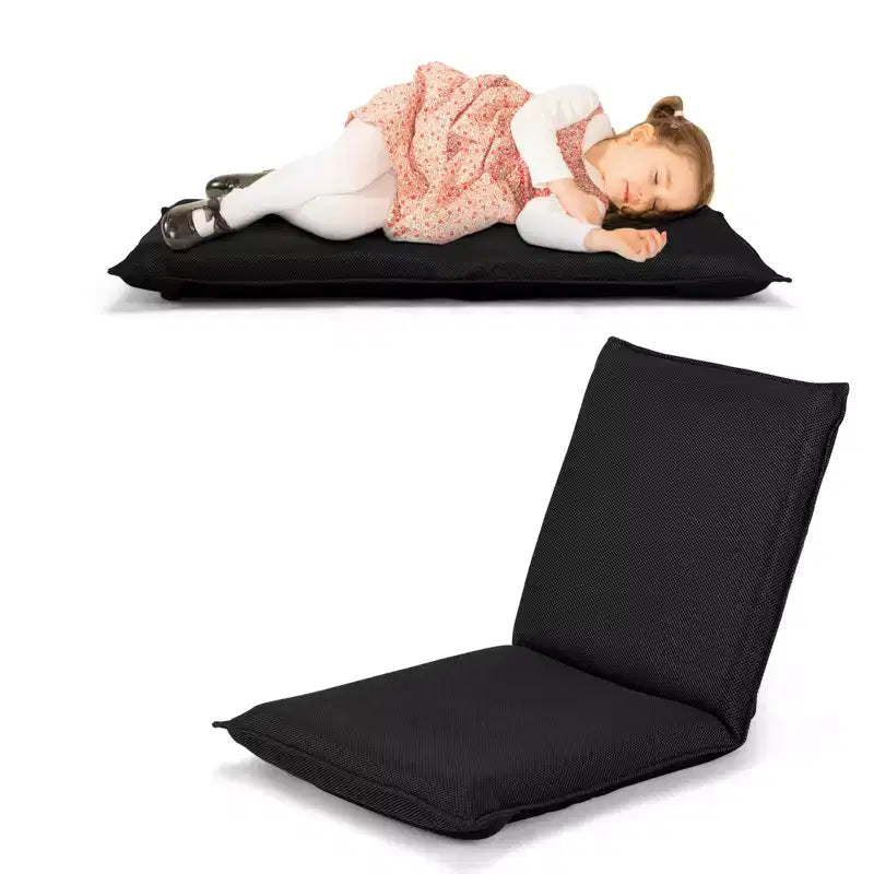 Costway Adjustable Floor Chair Cushioned Lounger Recliner w/ 6-Position Comfortable Back Support & Thick Padded Lazy Sofa Floor Seat Black