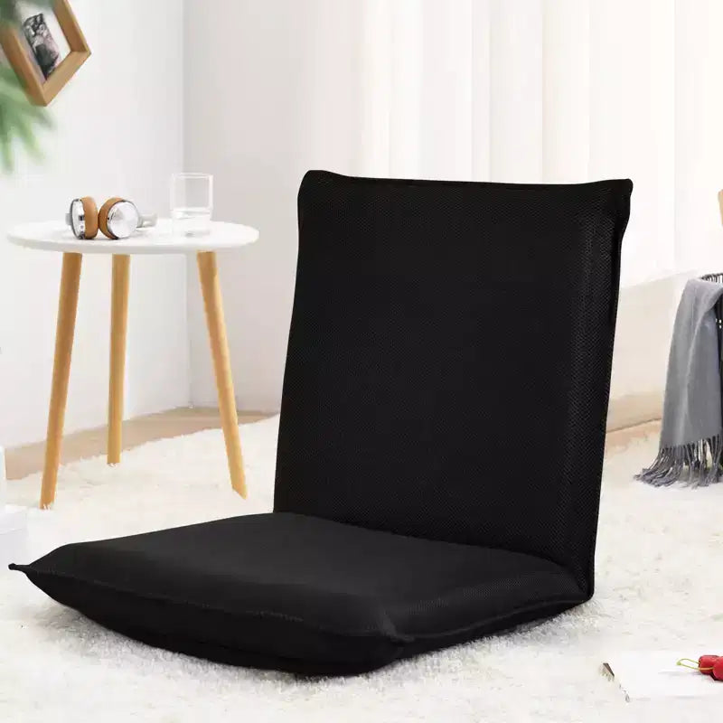 Costway Chaise de sol réglable avec coussin, transat inclinable avec 6 positions, support dorsal confortable et siège de sol paresseux épais et rembourré Noir