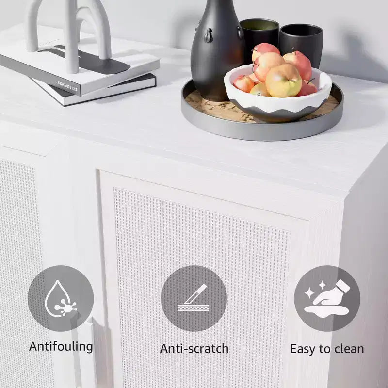 PexFix Buffet Modulable avec Rangement, Buffet de Ferme avec Panneaux en Rotin pour Salon, Cuisine, Salle à Manger, Entrée