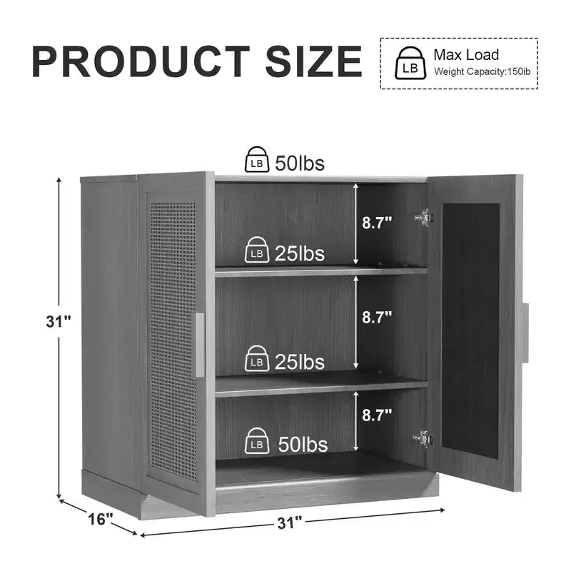 PexFix Buffet Modulable avec Rangement, Buffet de Ferme avec Panneaux en Rotin pour Salon, Cuisine, Salle à Manger, Entrée