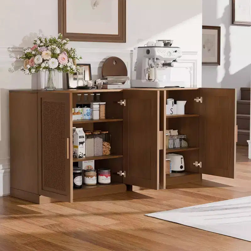 PexFix Buffet Modulable avec Rangement, Buffet de Ferme avec Panneaux en Rotin pour Salon, Cuisine, Salle à Manger, Entrée