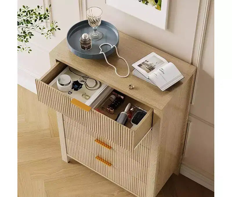 Commodes de chambre à 5 tiroirs, Commodes hautes en bois avec poignées dorées pour placard, Chiffonniers en bois, Meuble de rangement et Organisateur à tiroirs