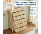 Commodes de chambre à 5 tiroirs, Commodes hautes en bois avec poignées dorées pour placard, Chiffonniers en bois, Meuble de rangement et Organisateur à tiroirs
