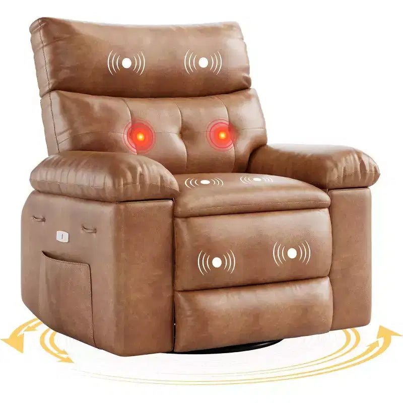 Fauteuil inclinable releveur avec fonctions de chaleur et de massage, siège extra-large de 68,5 cm, fauteuil à bascule manuel pivotant à 360°, télécommande, fauteuil inclinable surdimensionné pour le salon