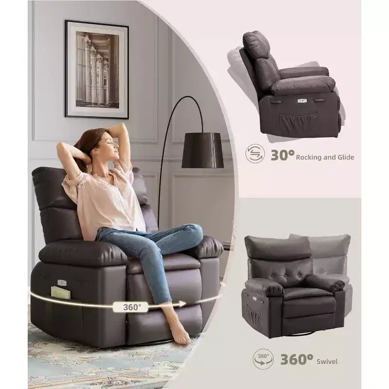 Fauteuil inclinable releveur avec fonctions de chaleur et de massage, siège extra-large de 68,5 cm, fauteuil à bascule manuel pivotant à 360°, télécommande, fauteuil inclinable surdimensionné pour le salon