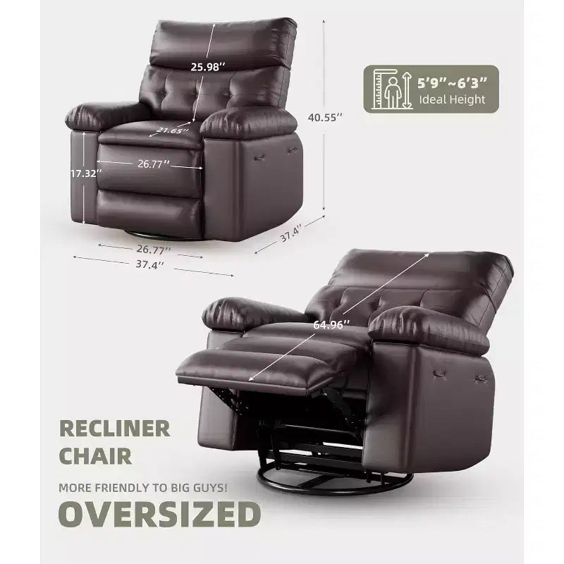 Fauteuil inclinable releveur avec fonctions de chaleur et de massage, siège extra-large de 68,5 cm, fauteuil à bascule manuel pivotant à 360°, télécommande, fauteuil inclinable surdimensionné pour le salon