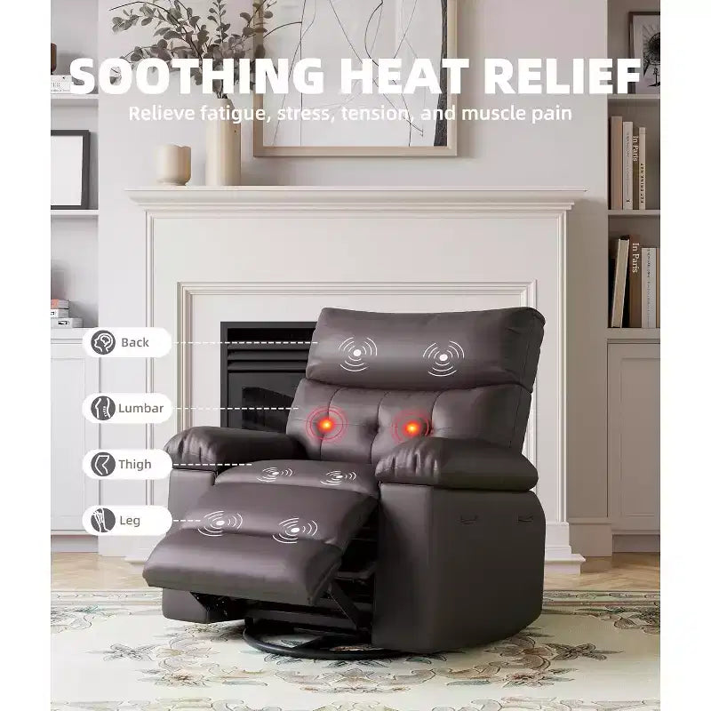 Fauteuil inclinable releveur avec fonctions de chaleur et de massage, siège extra-large de 68,5 cm, fauteuil à bascule manuel pivotant à 360°, télécommande, fauteuil inclinable surdimensionné pour le salon
