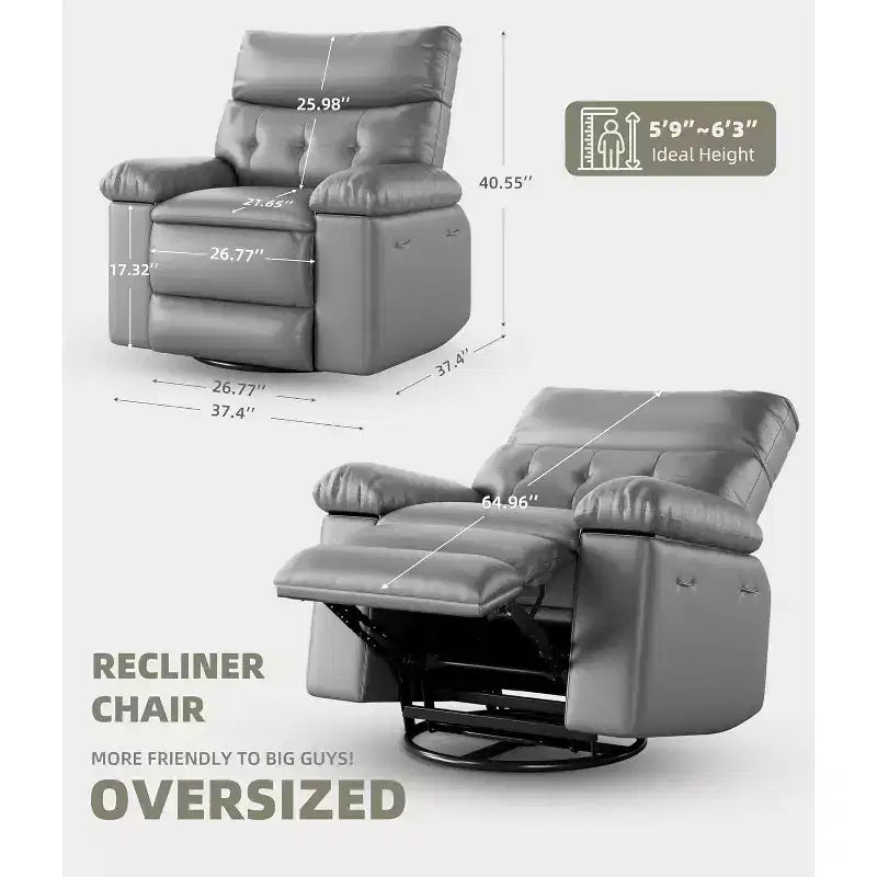 Fauteuil inclinable releveur avec fonctions de chaleur et de massage, siège extra-large de 68,5 cm, fauteuil à bascule manuel pivotant à 360°, télécommande, fauteuil inclinable surdimensionné pour le salon