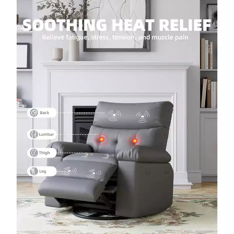 Fauteuil inclinable releveur avec fonctions de chaleur et de massage, siège extra-large de 68,5 cm, fauteuil à bascule manuel pivotant à 360°, télécommande, fauteuil inclinable surdimensionné pour le salon