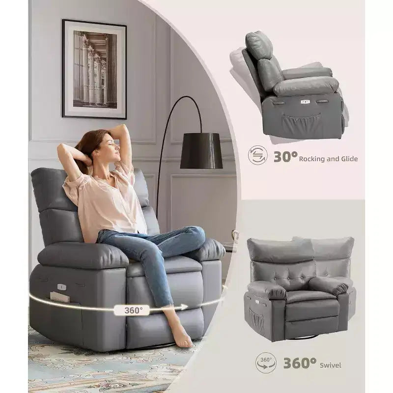 Fauteuil inclinable releveur avec fonctions de chaleur et de massage, siège extra-large de 68,5 cm, fauteuil à bascule manuel pivotant à 360°, télécommande, fauteuil inclinable surdimensionné pour le salon