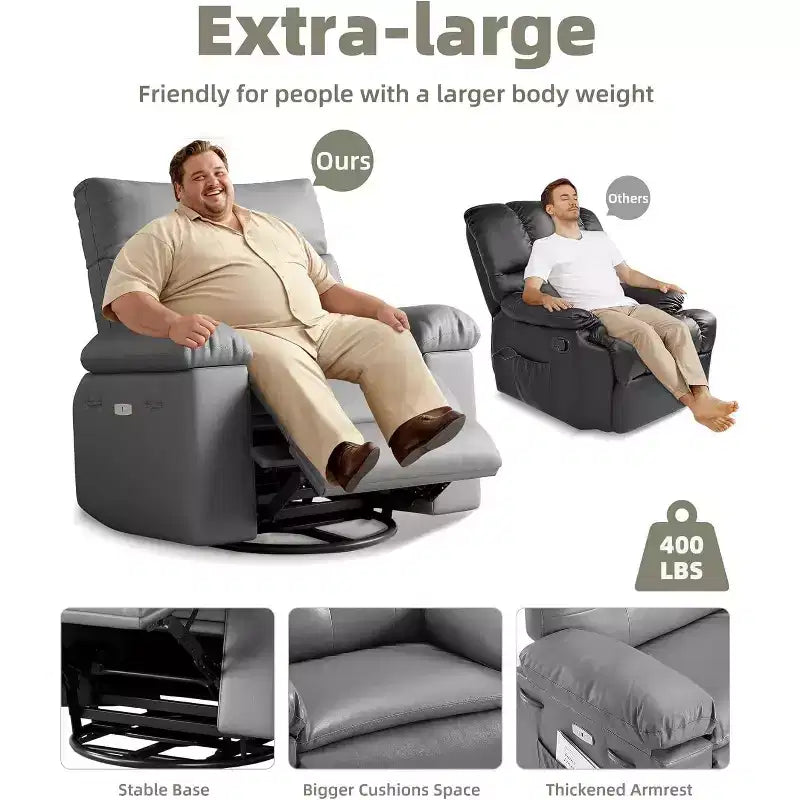 Fauteuil inclinable releveur avec fonctions de chaleur et de massage, siège extra-large de 68,5 cm, fauteuil à bascule manuel pivotant à 360°, télécommande, fauteuil inclinable surdimensionné pour le salon