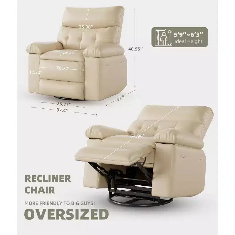 Fauteuil inclinable releveur avec fonctions de chaleur et de massage, siège extra-large de 68,5 cm, fauteuil à bascule manuel pivotant à 360°, télécommande, fauteuil inclinable surdimensionné pour le salon