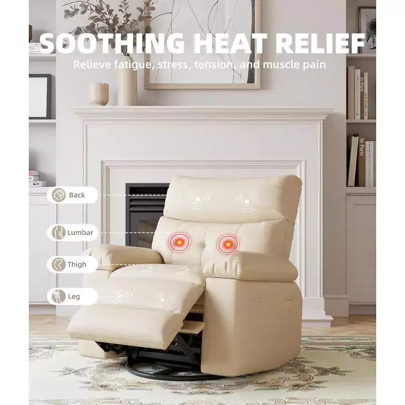 Fauteuil inclinable releveur avec fonctions de chaleur et de massage, siège extra-large de 68,5 cm, fauteuil à bascule manuel pivotant à 360°, télécommande, fauteuil inclinable surdimensionné pour le salon