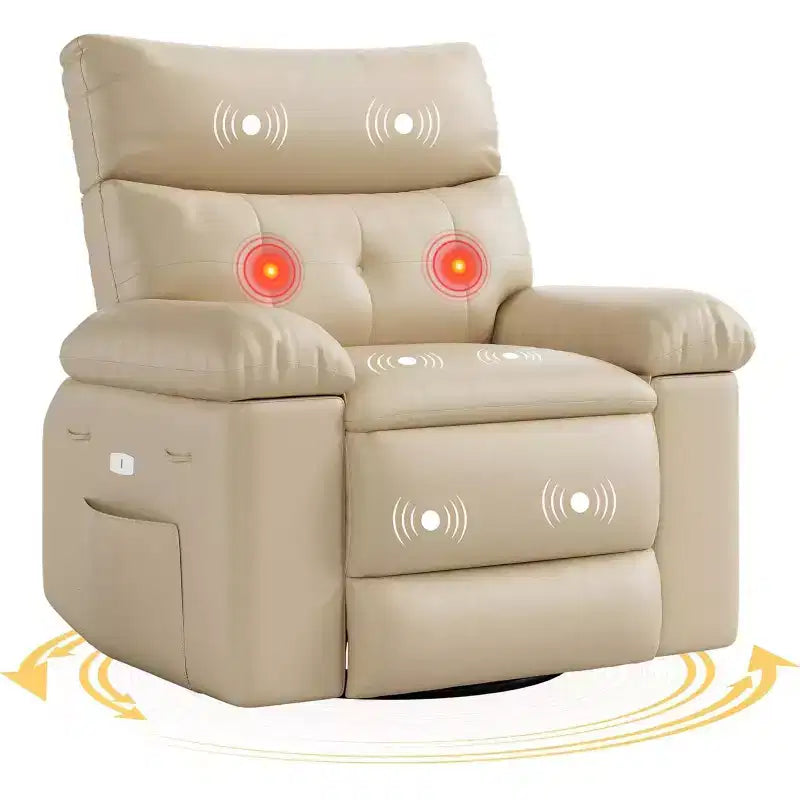 Fauteuil inclinable releveur avec fonctions de chaleur et de massage, siège extra-large de 68,5 cm, fauteuil à bascule manuel pivotant à 360°, télécommande, fauteuil inclinable surdimensionné pour le salon