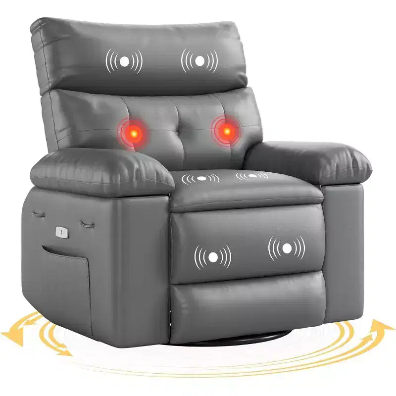 Fauteuil inclinable releveur avec fonctions de chaleur et de massage, siège extra-large de 68,5 cm, fauteuil à bascule manuel pivotant à 360°, télécommande, fauteuil inclinable surdimensionné pour le salon