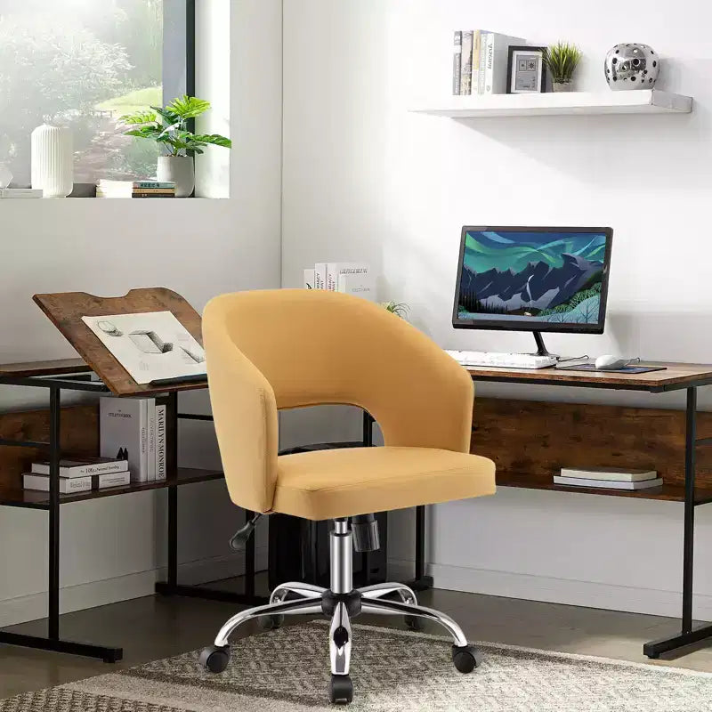 Chaise de bureau pivotante réglable Costway, rembourrée, avec dossier évidé