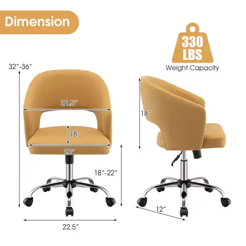 Chaise de bureau pivotante réglable Costway, rembourrée, avec dossier évidé