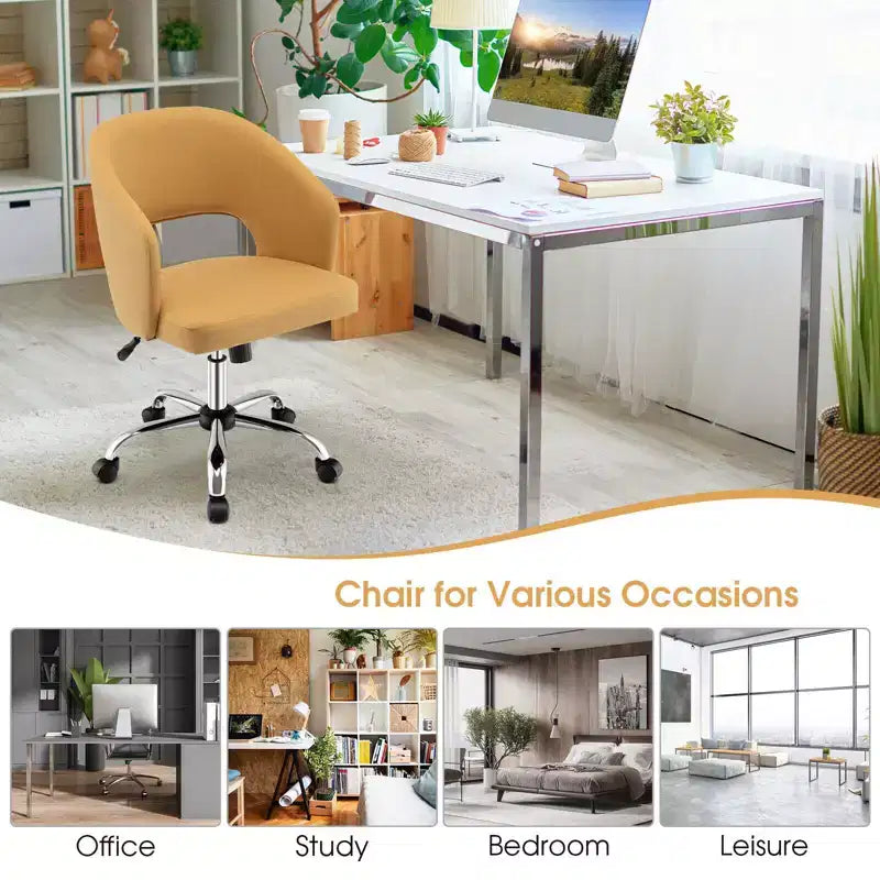 Chaise de bureau pivotante réglable Costway, rembourrée, avec dossier évidé