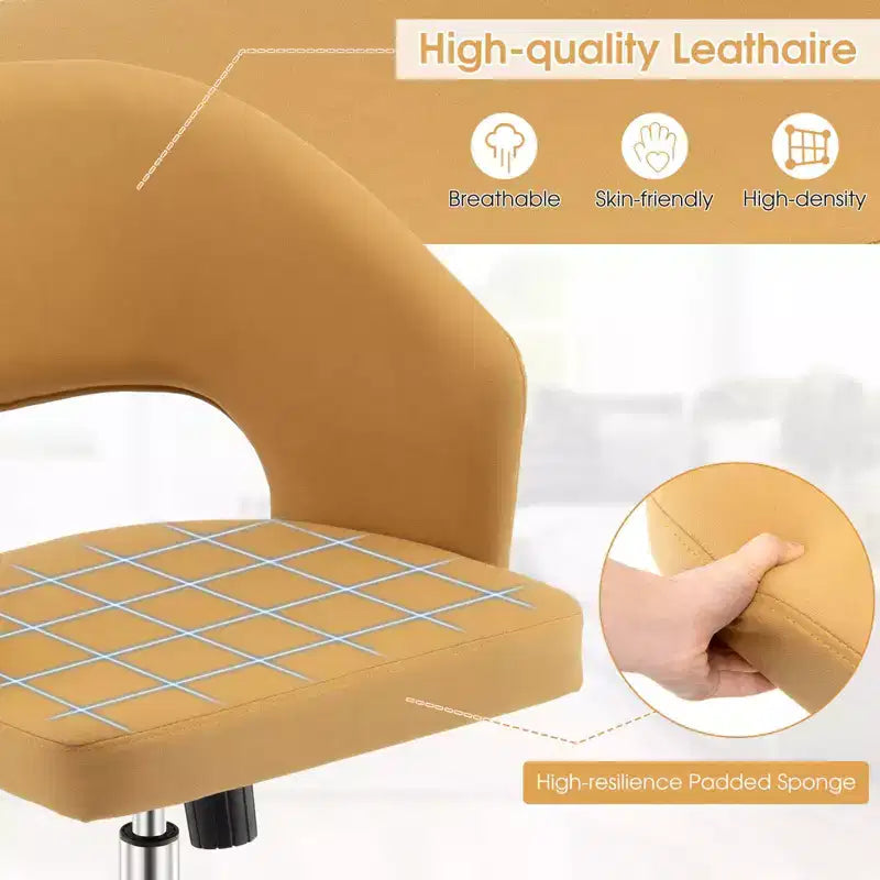 Chaise de bureau pivotante réglable Costway, rembourrée, avec dossier évidé