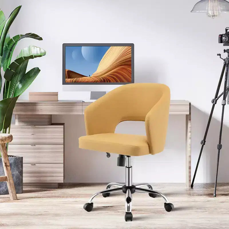 Chaise de bureau pivotante réglable Costway, rembourrée, avec dossier évidé