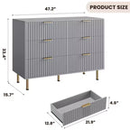 Commode double à 6 tiroirs, commode en bois cannelé de 120 cm avec rangement profond et grand plateau - Meuble TV pour salon, chambre, couloir