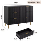 Commode double à 6 tiroirs, commode en bois cannelé de 120 cm avec rangement profond et grand plateau - Meuble TV pour salon, chambre, couloir