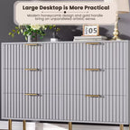 Commode double à 6 tiroirs, commode en bois cannelé de 120 cm avec rangement profond et grand plateau - Meuble TV pour salon, chambre, couloir